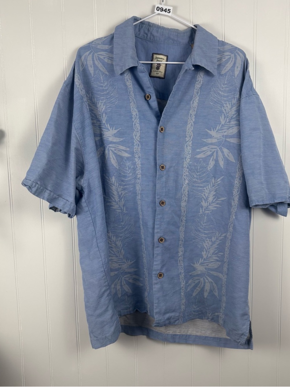Jamaica Jaxx Blue Silk Hawaiian Button Up Shirt XXL Island Print Resortwear